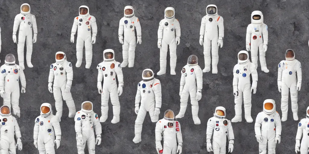 Image similar to A team photo of various animals standing still in white spacesuits before their mission to explore Mars. Highly detailed picture.