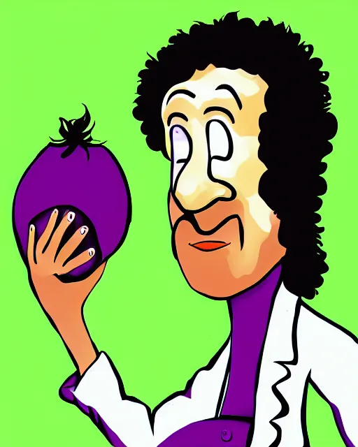 Image similar to gene wilder as the eggplant man, holding an eggplant, digital art