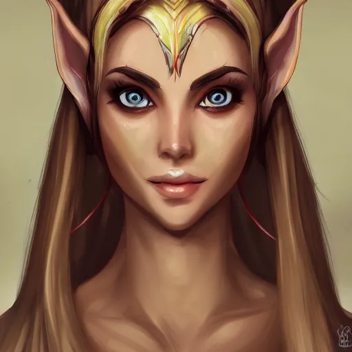 Image similar to portrait of a female high elf with tan skin, digital art dnd beyond trending on art station 8 k