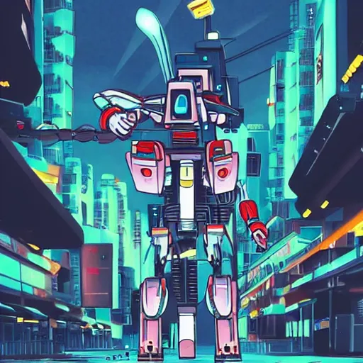 Image similar to A cell animation of a robot shredding a guitar solo in a futuristic city street, macross, gundam, ghibli style, illustration, anime, trending on artstaion