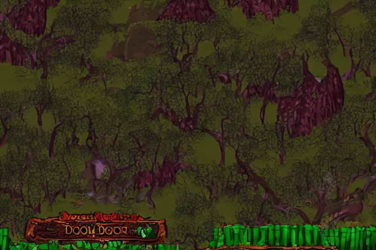Image similar to screenshot of the starting area of the doom map'forest of dark delight'