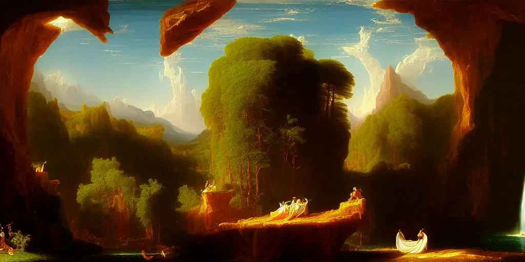 Image similar to an intricate time machine painted by thomas cole