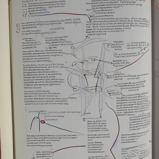 Image similar to photo of an open technical diagram book from the 9 0 s : : scribbles over the pictures : :