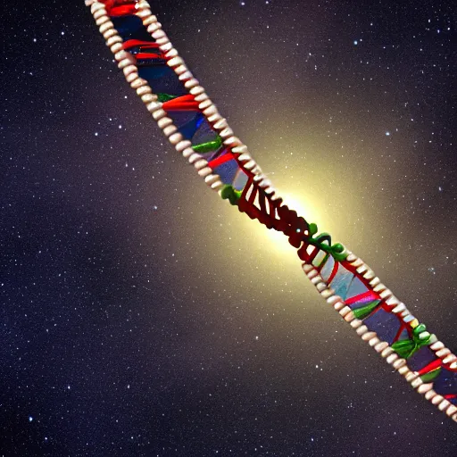 Prompt: a strand of DNA made of stars and planets