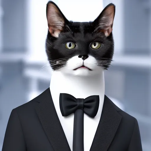 Image similar to cat in suit, irti funny picture, 3 1 5 2 tags cat head, suit smart tux, realistic cat, 4 k, render,