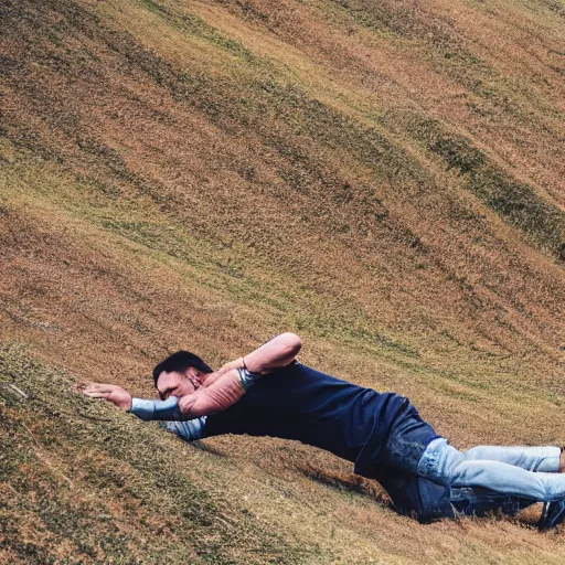 Image similar to a man rolling down an hill