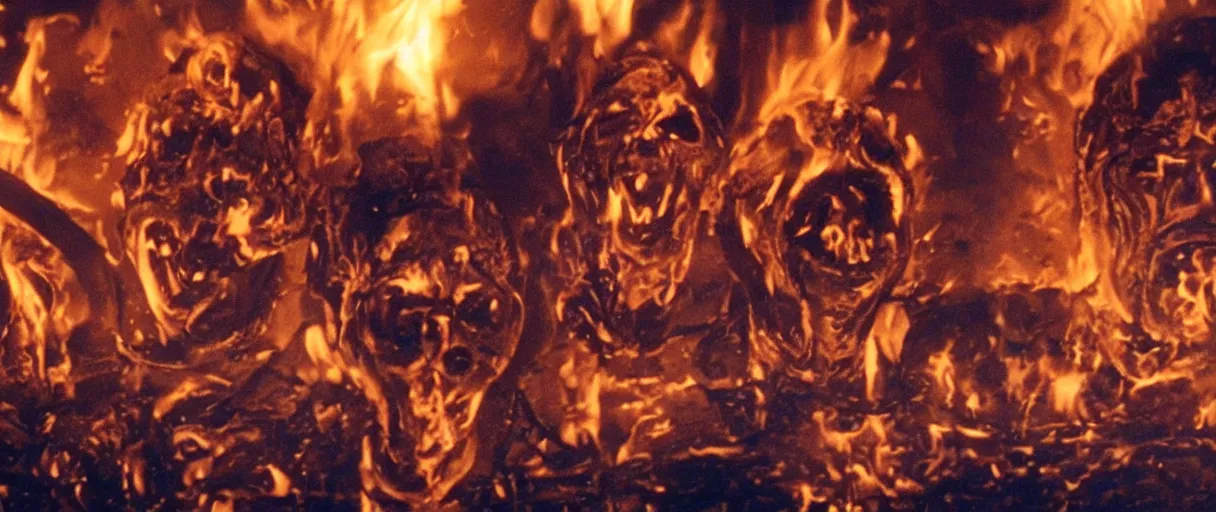 Image similar to filmic closeup dutch angle movie still 4k UHD 35mm film color photograph of 3 doctors burning alive inside of a science lab, melted and charred flesh, screaming in agony, in the style of a 1980s horror film