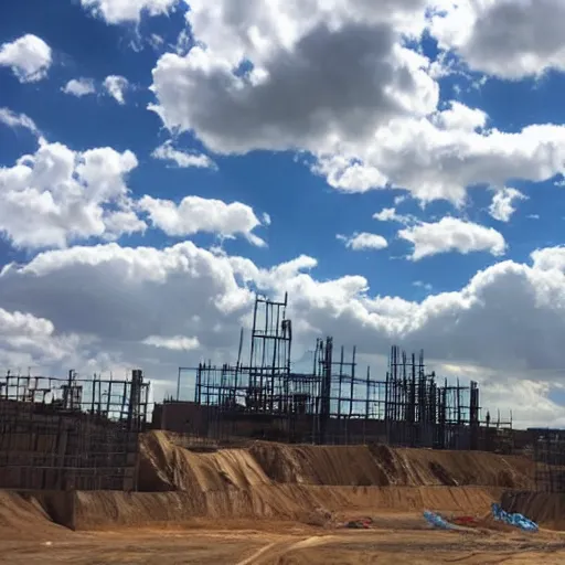 Prompt: clouds in the shape of a construction site