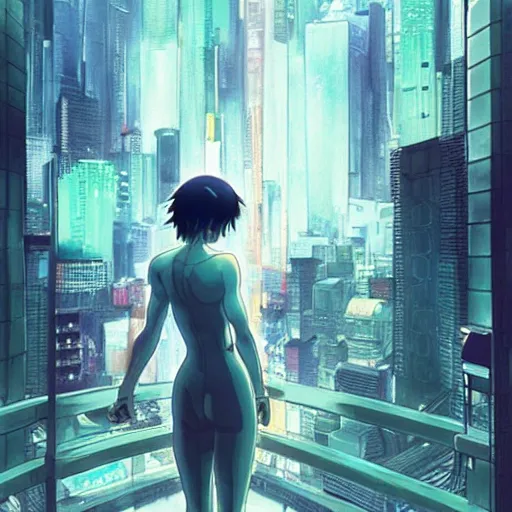 Prompt: “ghost in the shell, by Makoto Shinkai”