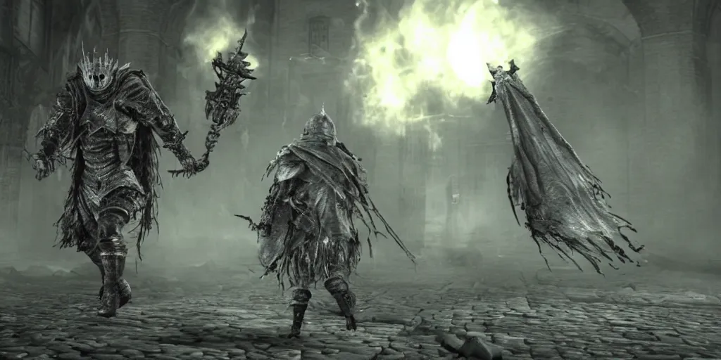 Image similar to minion as a darksouls boss, horror, hd, screenshot,