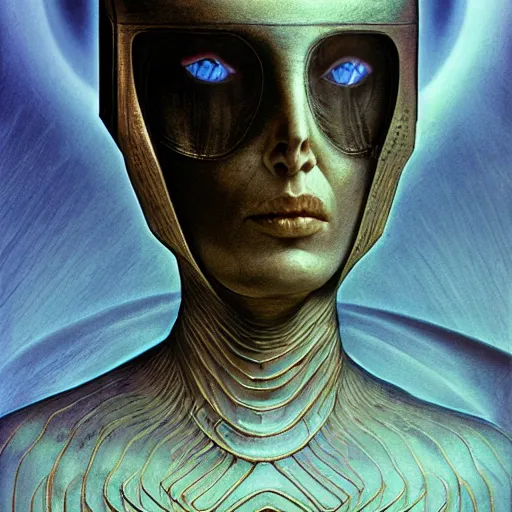 Image similar to sci - fi portrait of bene gesserit order sister by hans giger and beksinski, ornate, intricate, symbolism, hyperealistic, photoreal, 8 k resolution