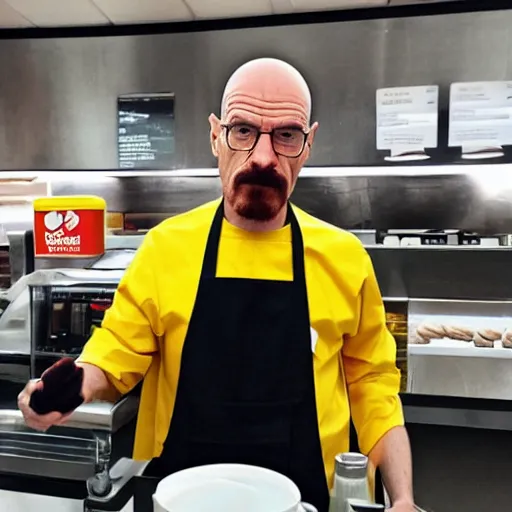 Image similar to walter white working at mcdonalds