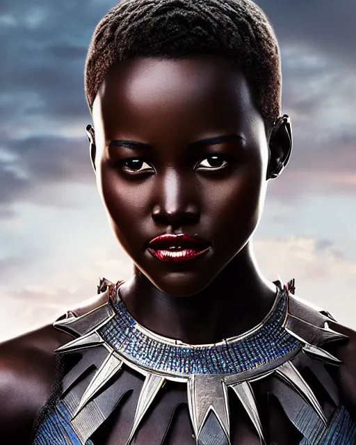 Prompt: 5 5 mm portrait photo of lupita nyongo as black panther. long hair. magical atmosphere. art by artgerm and greg rutkowski. highly detailed 8 k. intricate. lifelike. soft light. nikon d 8 5 0.