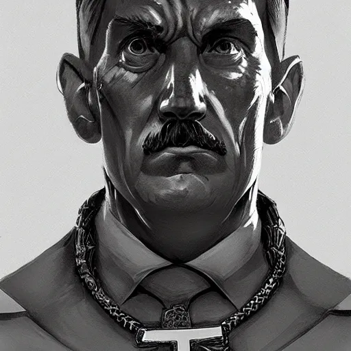 Image similar to muscular Adolf Hitler as a reptilian pope, Greg Rutkowski, trending on artstation