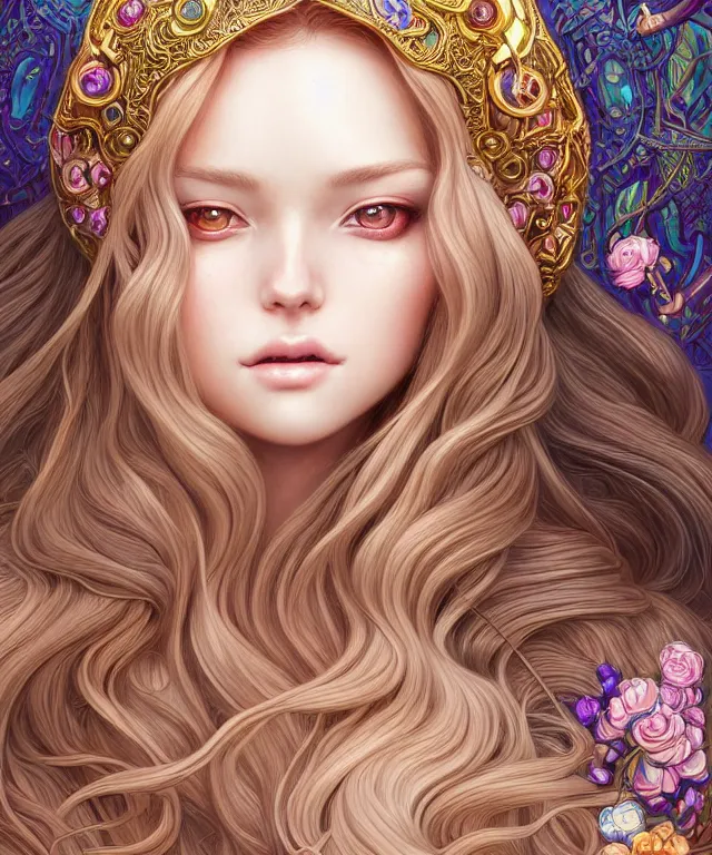 Image similar to Portrait of The Most Beautiful Woman On Earth , D&D, fantasy, intricate, richly detailed colored 3D illustration of a beautiful ornated cute body with long metallic hair wearing a hoodie and short skirt that is happy and curious. background with completely rendered reflections, art by Range Murata and Artgerm highly detailed, digital painting, trending on artstation, sharp focus, illustration, style of Stanley Artgerm, perfect smile and tooth