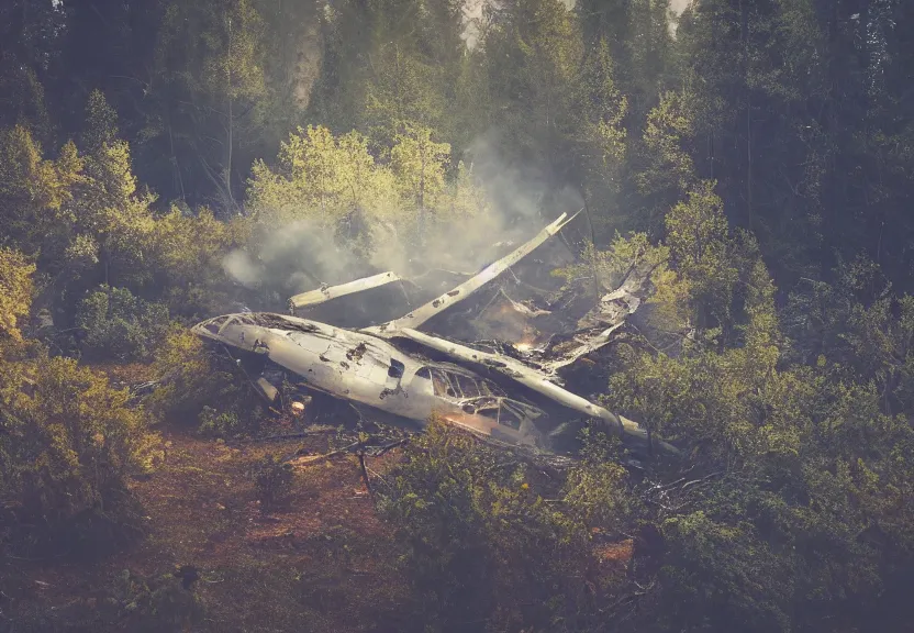 Prompt: wreckage of a crashed spaceship into a clearing in a forest, fire and smoke, close up. Soft lighting, adventurous, atmospheric lighting, 8K, octane render. By Makoto Shinkai, Stanley Artgerm Lau, WLOP, Rossdraws, James Jean, Andrei Riabovitchev, Marc Simonetti, krenz cushart, Sakimichan, D&D trending on ArtStation, digital art.