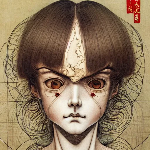 Image similar to prompt: Portrait painted in renaissance style drawn by Katsuhiro Otomo and Takato Yamamoto, inspired by Fables, china doll face, smooth face feature, intricate oil painting, high detail, sharp high detail, manga and anime 2000