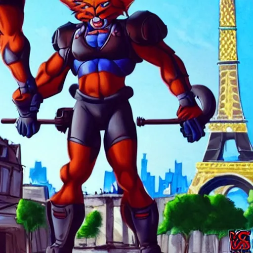 Image similar to swat kats in paris, extremely detailed, cinematic shot, close angle, eiffel tower in the background