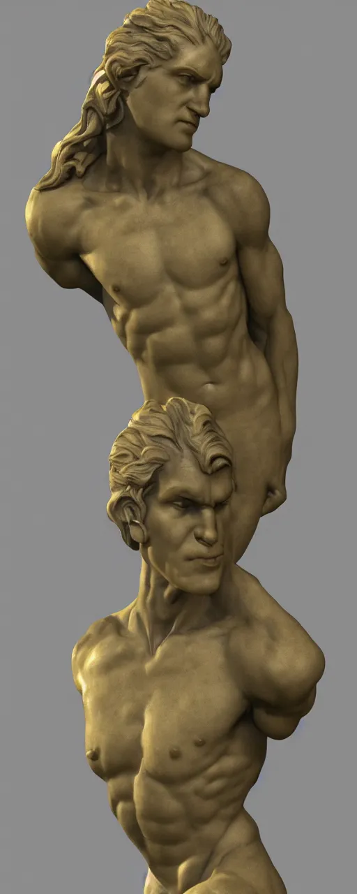 Image similar to statue of the golden god, marble, subsurface scattering, realistic, detailed