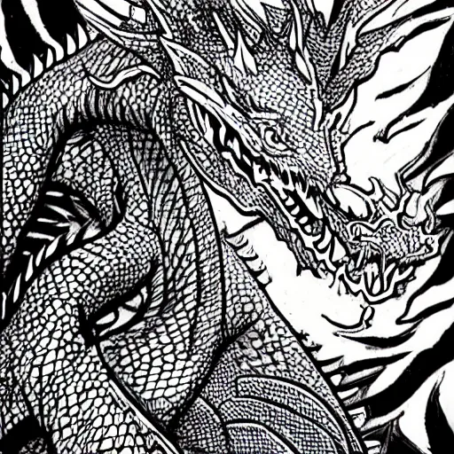 Image similar to “fire breathing dragon, manga style”