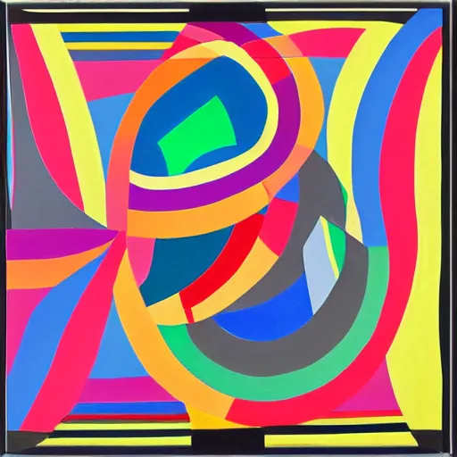 Image similar to painting in the style of frank stella, concentric circles, geometric, evenly spaced, minimalist, very colorful