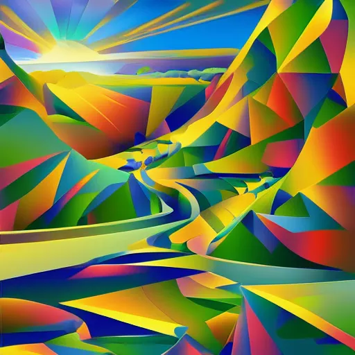 Image similar to a beautiful landscape in a Cubo-Futurism style, digital art