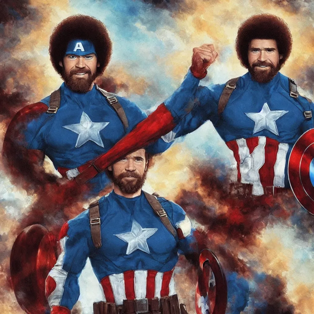 Image similar to Bob Ross as Captain America