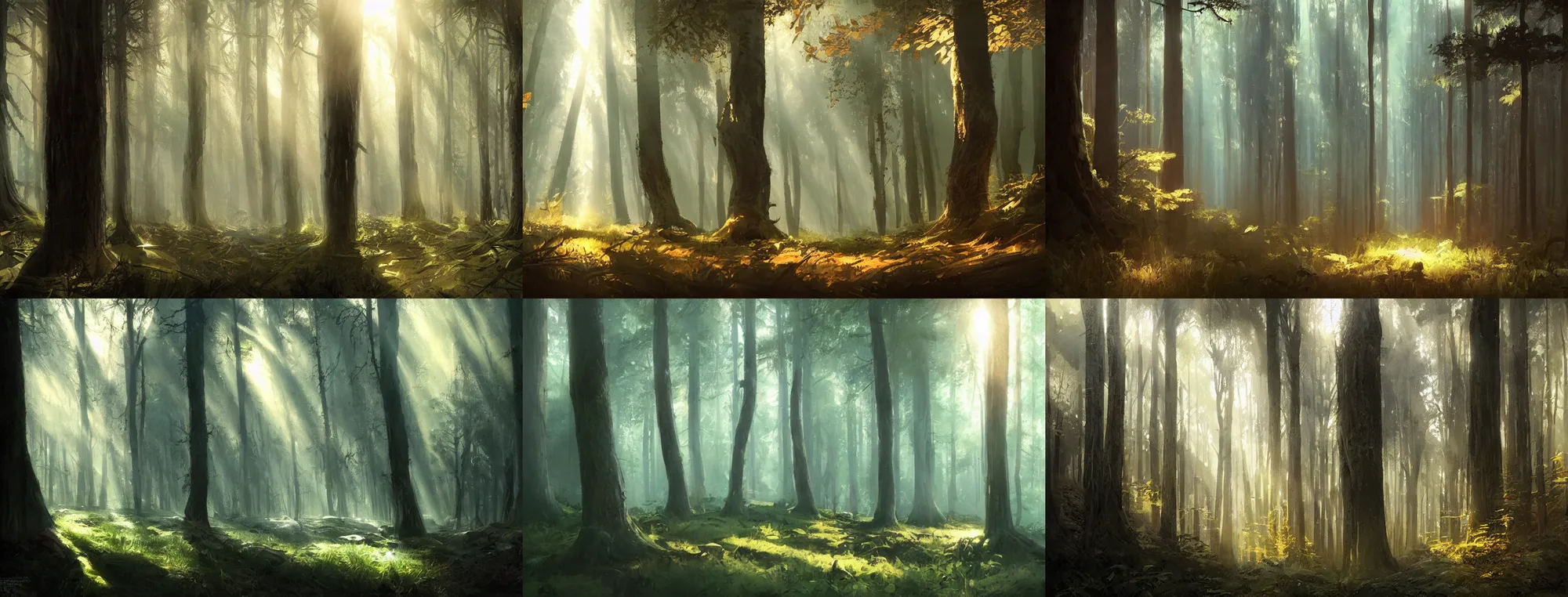 Prompt: forest, lightshafts, greg rutkowski