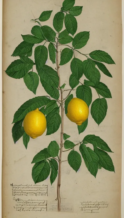 Prompt: encyclopedia drawing of lemon, whole plant, manuscript