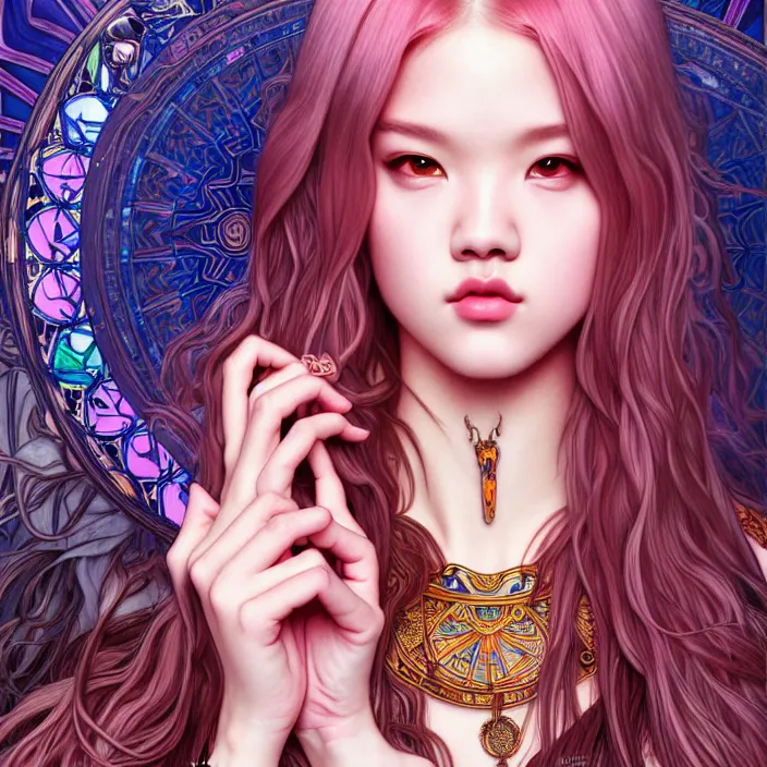 Image similar to jossi of blackpink, king, tarot card, highly detailed, digital painting, smooth, sharp focus, illustration, ultra realistic, 8 k, art by artgerm and alphonse mucha