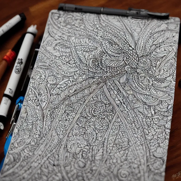 Prompt: notebook doodle extremely intricate hyper detailed linework pen and paper