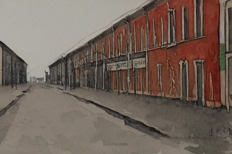 Image similar to a water color painting of a desolate lulea street by lars lerin