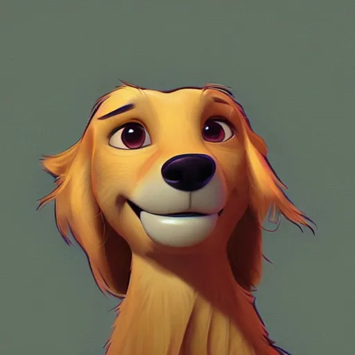 Image similar to golden retriever character shocked, pixar, disney, zootopia, up, concept art, sketch, trending on artstation, graphic novel, childrens illustrated storybook, by alphonse mucha and cory loftis and matthias lechner
