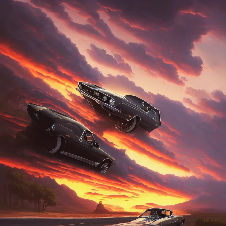 Art Poster A7 Car Auto in Sunset