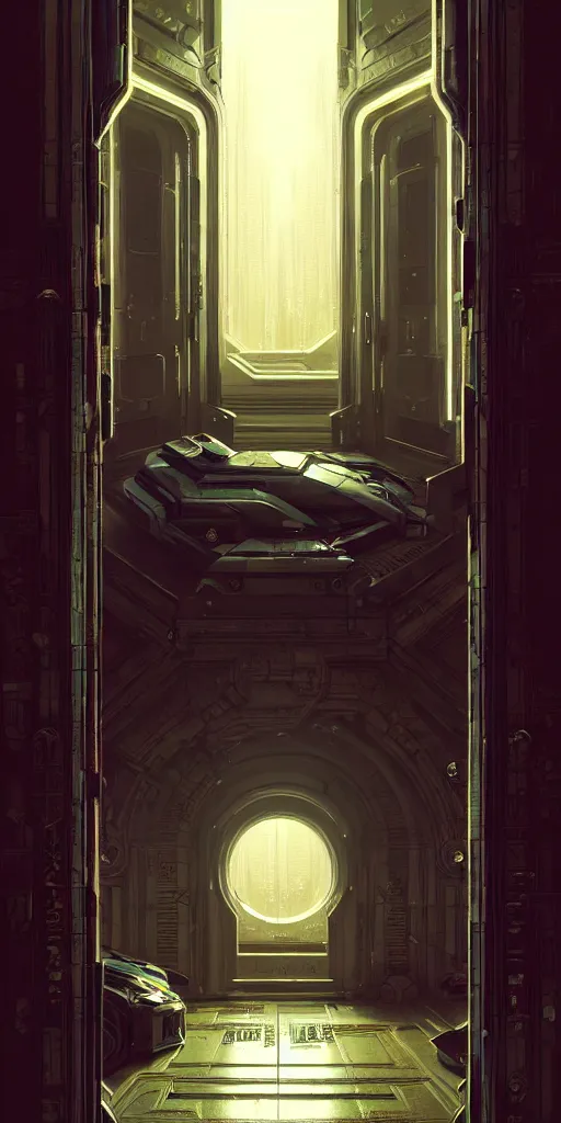 Image similar to hyper realistic well - lit ornate sci - fi double door by maciej kuciara, darek zabrocki