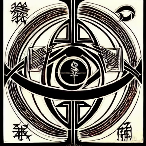 Image similar to masterpiece, symmetrical occult summoning sigil calligraphy by christophe szpajdel, h. r. giger, biomechanical, alchemy, monogram