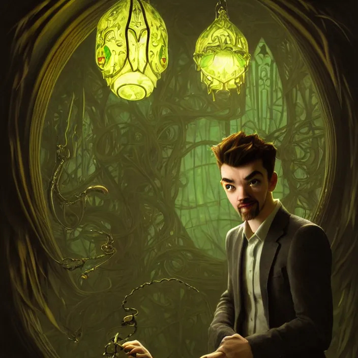 Prompt: Jacksepticeye in Monster’s Inc., Pixar, diffuse lighting, fantasy, intricate, elegant, highly detailed, lifelike, photorealistic, digital painting, artstation, illustration, concept art, smooth, sharp focus, art by John Collier and Albert Aublet and Krenz Cushart and Artem Demura and Alphonse Mucha