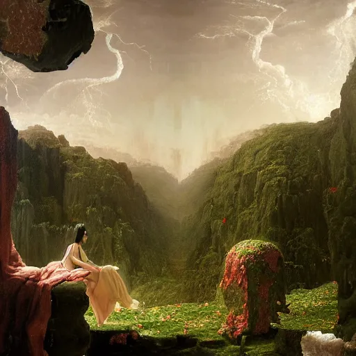 Image similar to deconstruction of self, hyperrealistic surrealism, dreamscape, thomas cole, award winning masterpiece with incredible, deliniate details, zhang kechun, a surreal waavev painting by thomas cole liminal space, highly detailed, trending on artstation