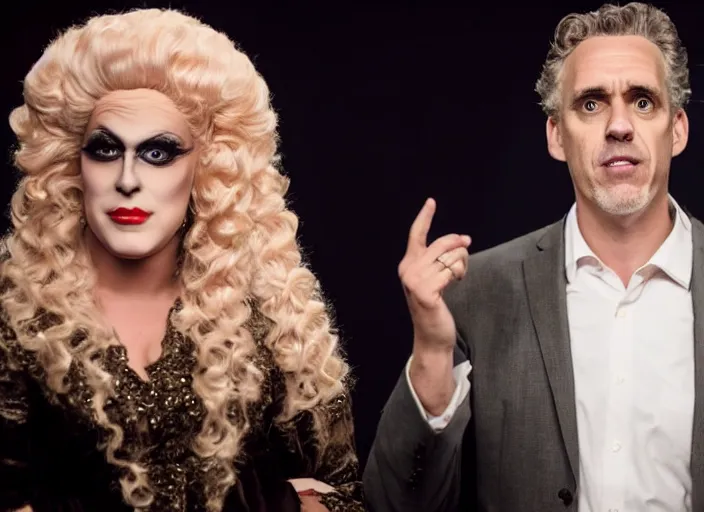 Image similar to photo still of!!!! jordan peterson!!!! dressed as a woman dressed as a woman drag, 8 k, studio lighting