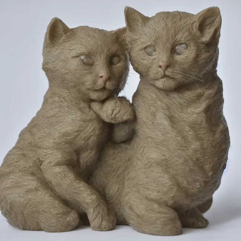 Image similar to a sculpture made from wax of a kitten.