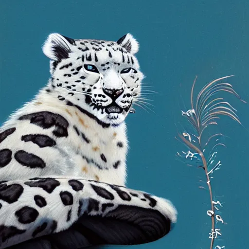 Prompt: avatar of a winged snow snow leopard by charlie harper, highly detailed, award winning, 4 k