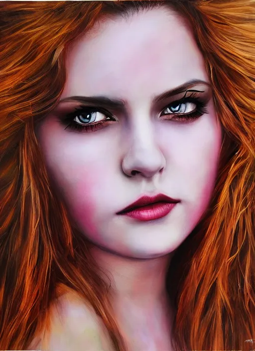 Image similar to hyper realistic, portrait, close - up, make up, dark witch, painting by ansell, mary jane, smooth, sharp focus