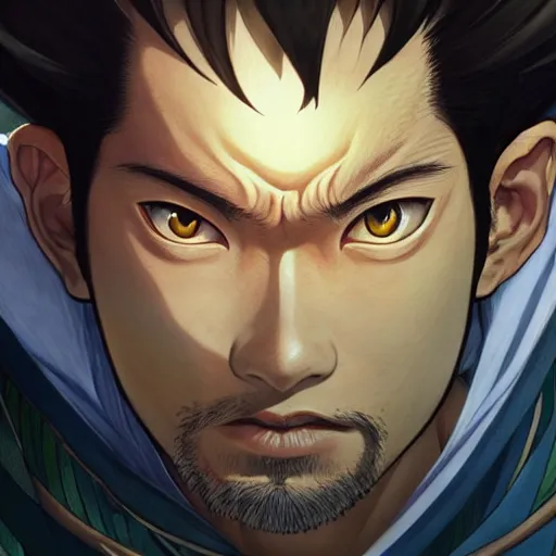 Prompt: highly detailed vfx portrait of kaido by eiichiro oda, makoto shinkai, alphonse mucha, sharp focus, art by artgerm and greg rutkowski!, backlit, harsh overhead sunlight, blue eyes, stanley kybric, takeshi obata, kaoru mori, pixiv, fanbox,