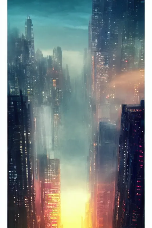 Image similar to city reflected in the sky, hyper real, 8k, colorful, 3D cinematic volumetric light, atmospheric light, studio ghibli inspired, fantasy LUT, high contrast, epic composition, sci-fi, dreamlike, surreal, angelic, by Moebius,