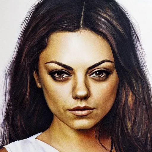 Prompt: mila kunis, head and shoulders portrait, extremely detailed masterpiece, one single continues line.