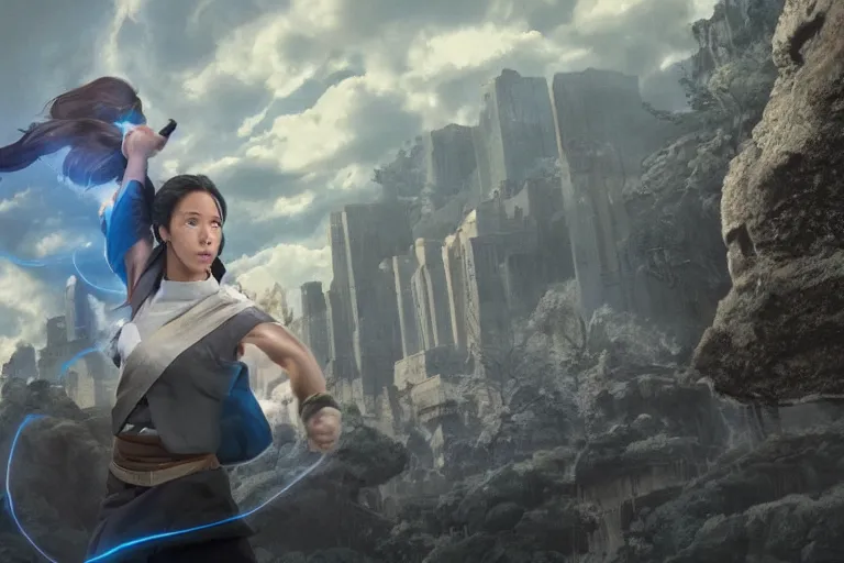 Image similar to live action film still of korra in the new fantasy movie, cinematic lighting