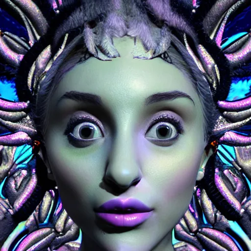 Image similar to Portrait of salvia trip faerie goddess Ariana Grande. Claymation. intricate abstract. intricate artwork. nightmare fuel. by Dave McKean. octane render, trending on artstation, greg rutkowski very coherent symmetrical artwork. cinematic, hyper realism, high detail, octane render, 8k, iridescent accents