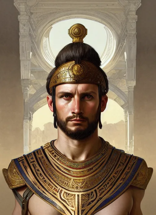 Prompt: symmetry!! portrait of roman soldier, ancient rome, intricate, elegant, highly detailed, digital painting, artstation, concept art, smooth, sharp focus, illustration, art by artgerm and greg rutkowski and alphonse mucha, 8 k