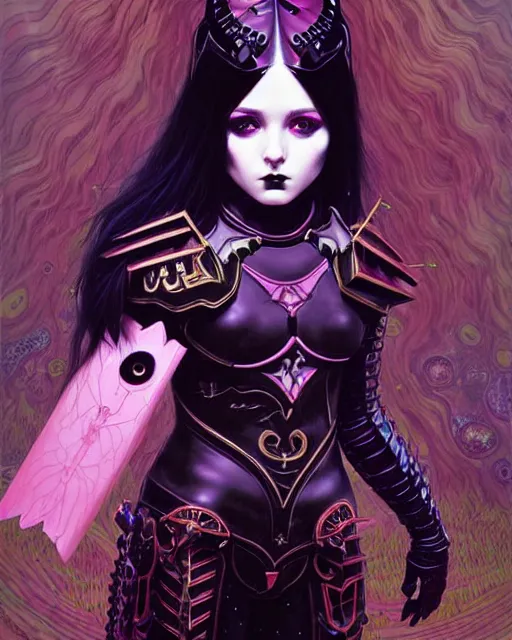 Image similar to portrait of beautiful cute goth girl in warhammer armor, art by kuvshinov ilya and wayne barlowe and gustav klimt and artgerm and wlop