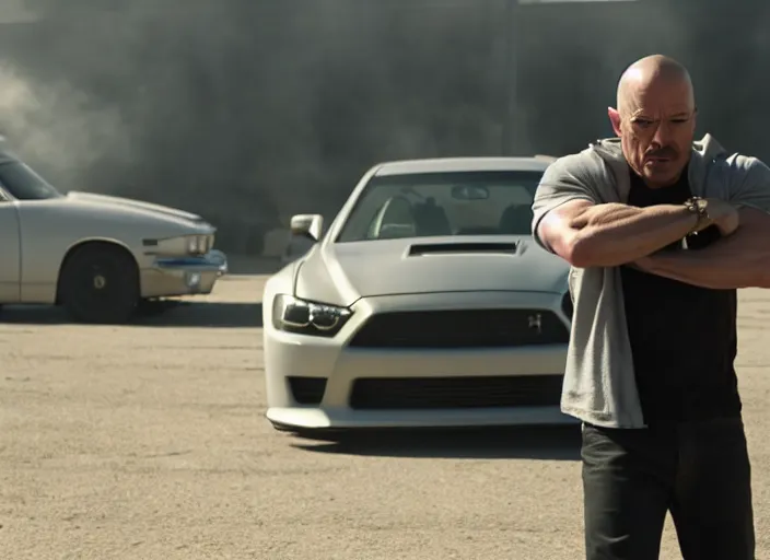 Image similar to film still of walter white as dominic toretto in furious 7 movie ( 2 0 1 5 ), 8 k, cinematic, rule of thirds